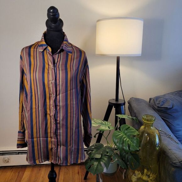 Free people We The Free All Smiles Striped Shirt Multocolor Size XS Oversized - Picture 2 of 13